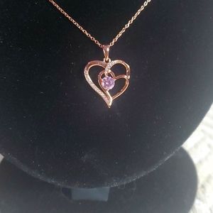 Birth Stone Double Heart Pendant in Rose Gold Necklace